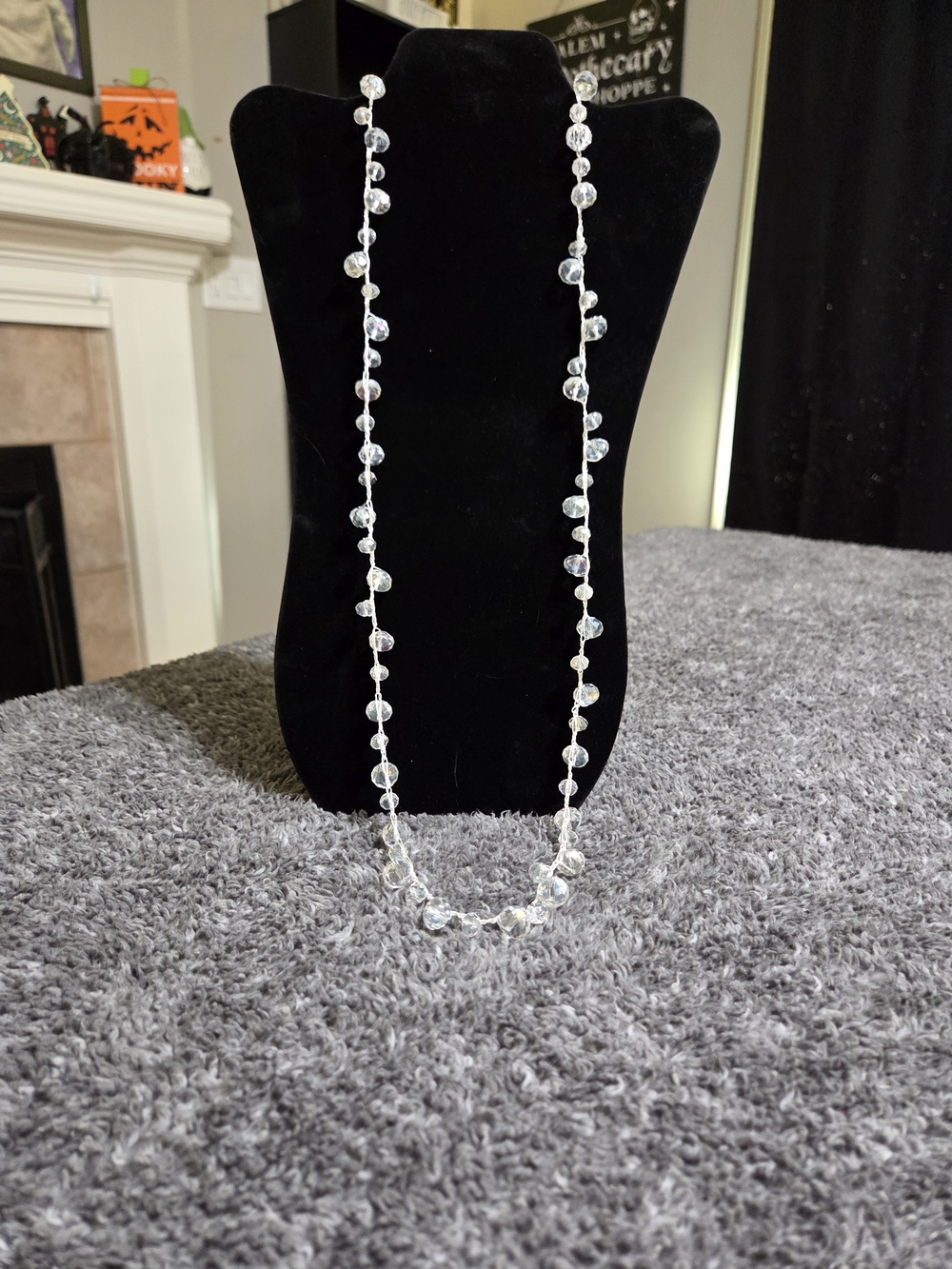 Crystal Bead Long Necklace - Clear